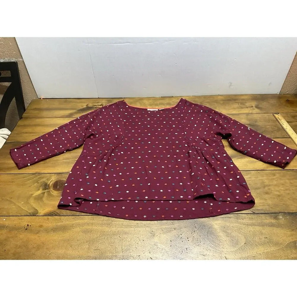 Maeve By Anthropologie Womens Size Small Burgundy Polka Dot Oversized Blouse - Picture 1 of 10
